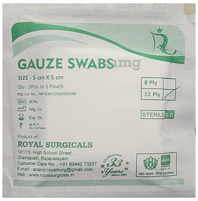 Royal Surgicals Gauze Swabs Sterile (5 Each) 5cm x 5cm x 12ply