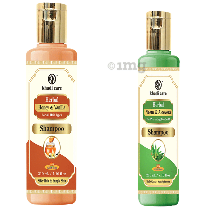 Khadi Care Combo Pack of Honey & Vanilla Shampoo & Neem & Aloevera Shampoo (210ml Each)