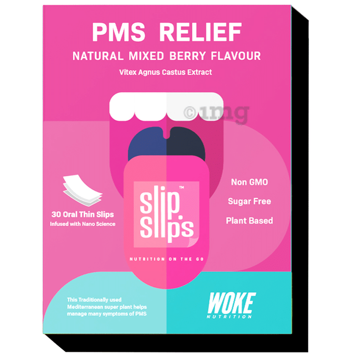 Slip Slip's PMS Relief Oral Strips Supports Periods Cramps and Soothes Migraine Natural Mixed Berry