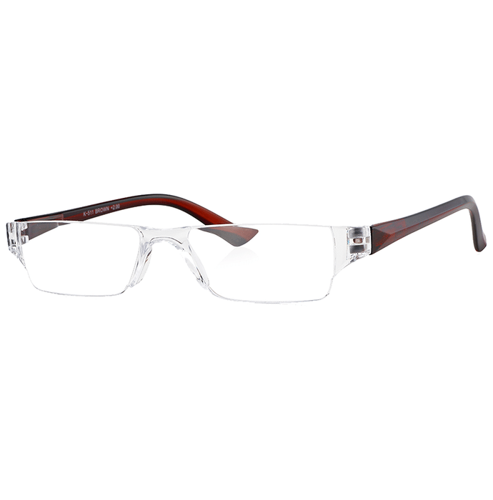 Klar Eye K 511 Rectangle Rimless Reading Glasses for Men and Women Brown Optical Power +3.5