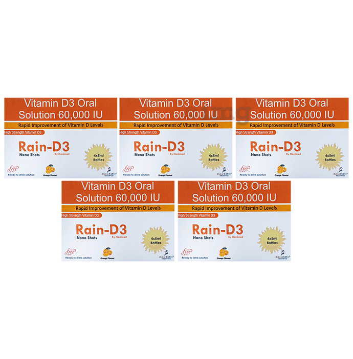 Rain D3 Vitamin D3 Oral Solution 60,000 IU Nano Shots (4x5ml Bottle Each) Orange