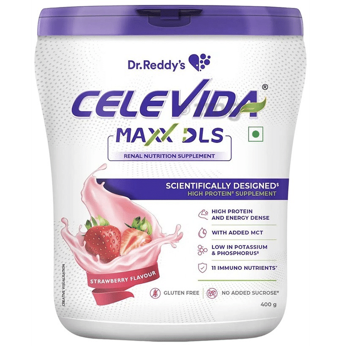 Dr Reddy's Celevida Maxx DLS High Protein for Renal Nutrition | Flavour Powder Strawberry