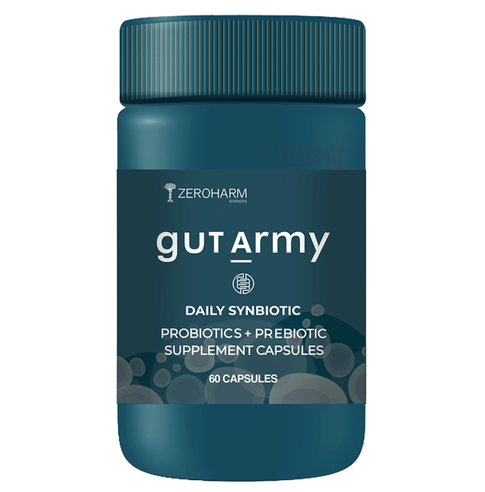 Zeroharm Sciences Gut Army Prebiotic & Probiotic Capsule with 25 Strains & 100 Billion CFU for Gut Cleanser, Digestion, Acidity Relief and Bloating