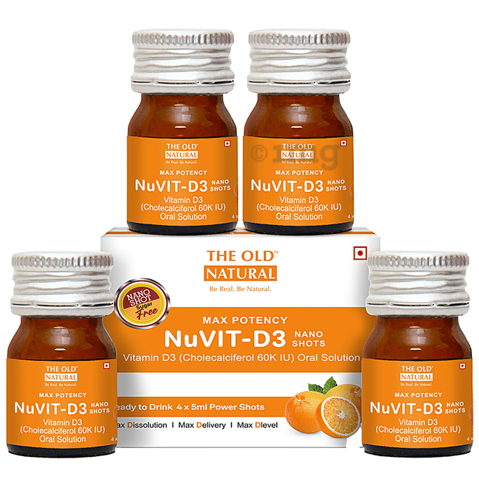 The Old Natural Max Potency NuVIT-D3 Nano Shots with Vitamin D3 60K IU Oral Solution Sugar Free for Healthy Bones, Teeth, Nervous System & Muscles