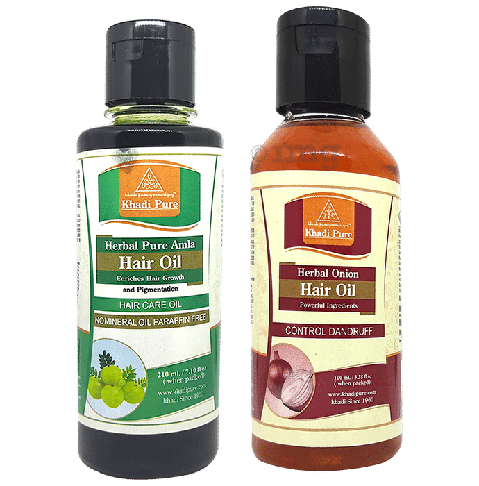 Khadi Pure Combo Pack of Herbal Onion Hair Oil & Herbal Pure Amla Hair Oil No Mineral Oil & Paraffin Free (210ml Each)