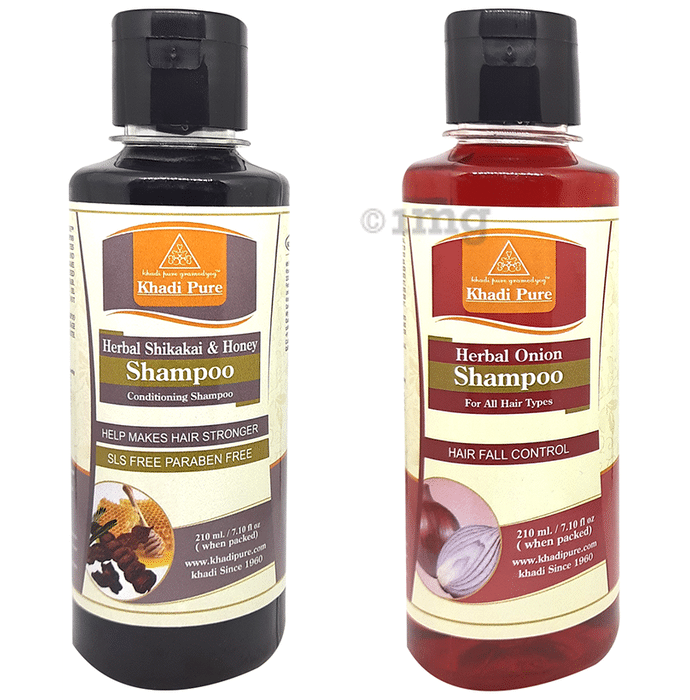 Khadi Pure Combo Pack of Herbal Onion Shampoo & Herbal Shikakai & Honey Shampoo SLS Free & Paraben Free (210ml Each)