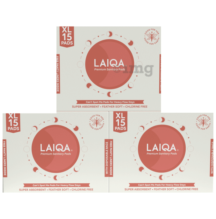 Laiqa Ultra Soft Sanitary Pads for Women (15) & Pantyliners Free (3) Extra Large