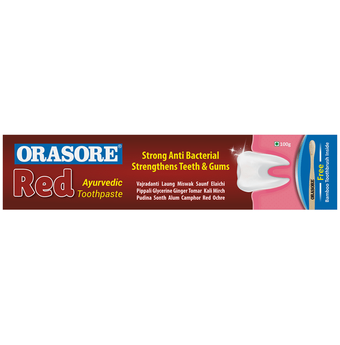 Orasore Red Toothpaste (100gm) with Bamboo Toothbrush Free Inside