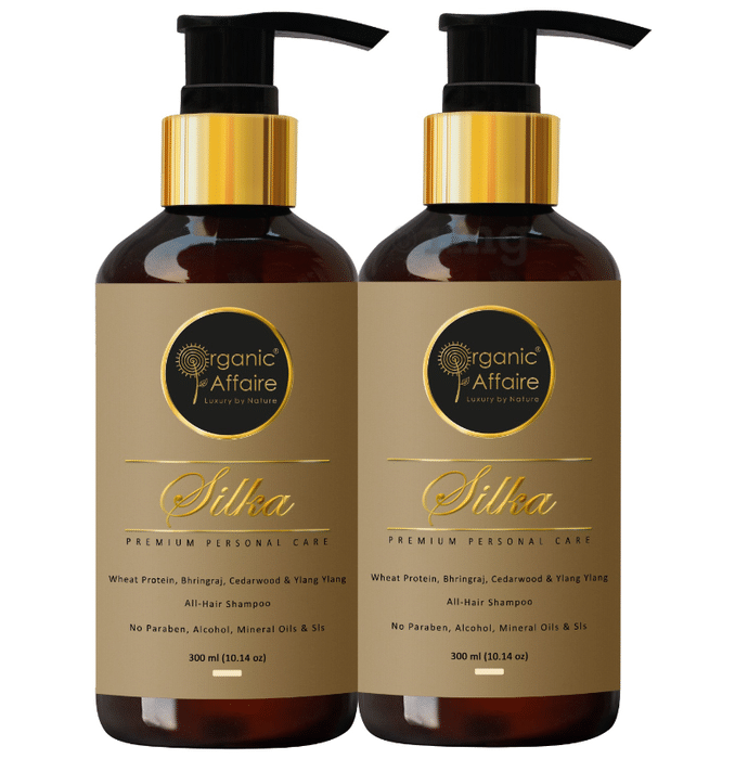 Organic Affaire Silka Shampoo with Wheat Protein & Bhringraj for Nourishing Damaged Hair (300ml Each)