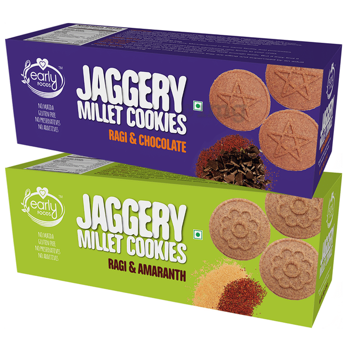 Early Foods Combo Pack of Jaggery Millet Cookies Ragi & Chocolate and Jaggery Millet Cookies Ragi & Amaranth (150gm Each)