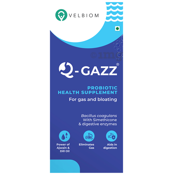 Velbiom Q-Gazz Tablet |Gas,Bloating,Indigestion | Digestive enzymes,Probiotics,Ajwain and Saunf |