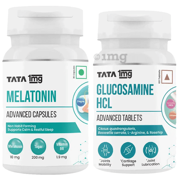 Combo Pack of Tata 1mg Glucosamine HCL Advanced Tablets (60) & Melatonin Advanced Capsules (30)