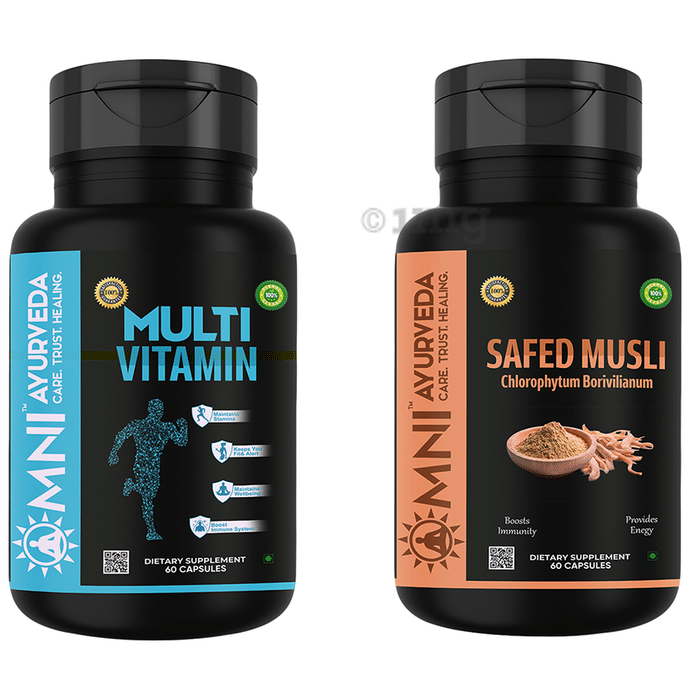 Omni Ayurveda Combo Pack of Multi Vitamin and Safed Musli Chlorophytum Borivilianum Capsule (60 Each)