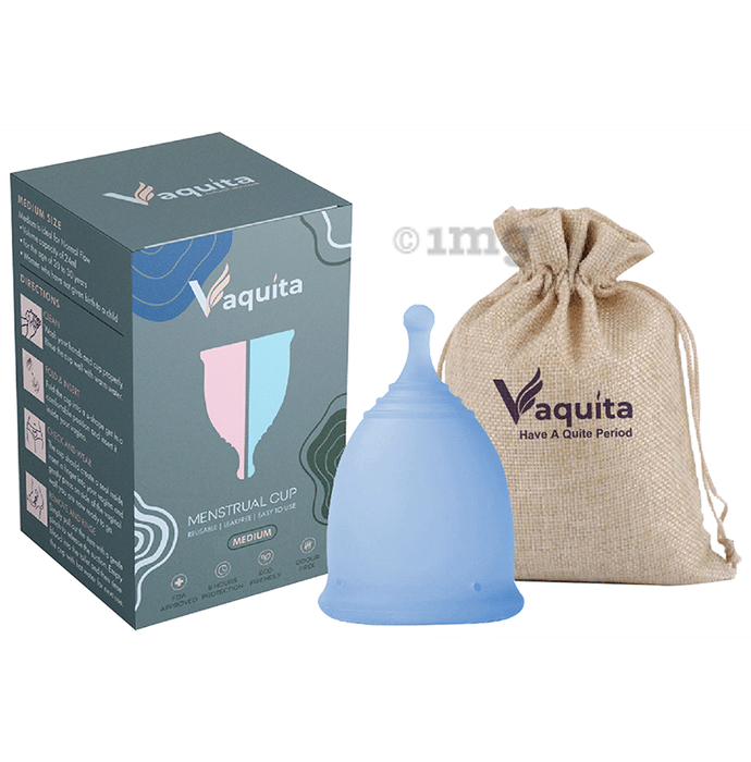 Vaquita Premium Menstrual Cup with Jute Pouch Medium Blue