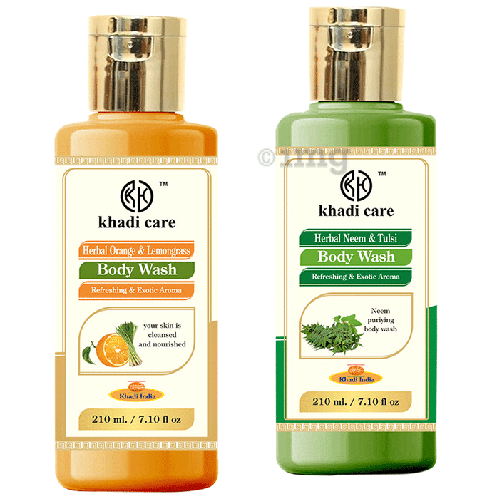 Khadi Care Combo Pack of Herbal Orange and Lemongrass & Herbal Neem and Tulsi Body Wash (210ml Each)