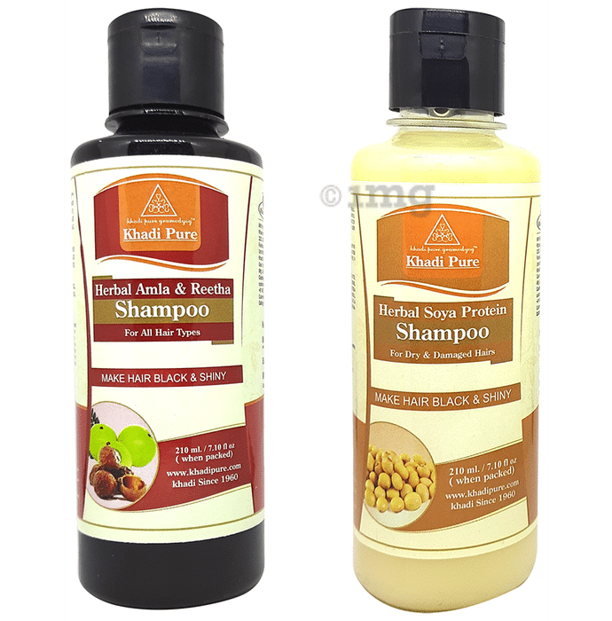 Khadi Pure Combo Pack of Herbal Amla & Reetha Shampoo & Herbal Soya Protein Shampoo (210ml Each)