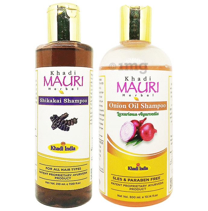Khadi Mauri Herbal Combo Pack of  Onion Oil (300ml) & Shikakai (210ml ) Shampoo