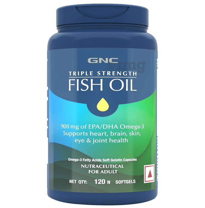 GNC Triple Strength Fish Oil Soft Gelatin Capsules with Omega 3 Fatty Acids | For Heart, Brain, Skin, Eye & Joint Health