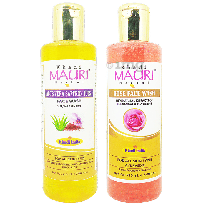 Khadi Mauri Herbal Combo Pack of Aloevera Saffron Tulsi & Rose Face Wash  (210ml Each)