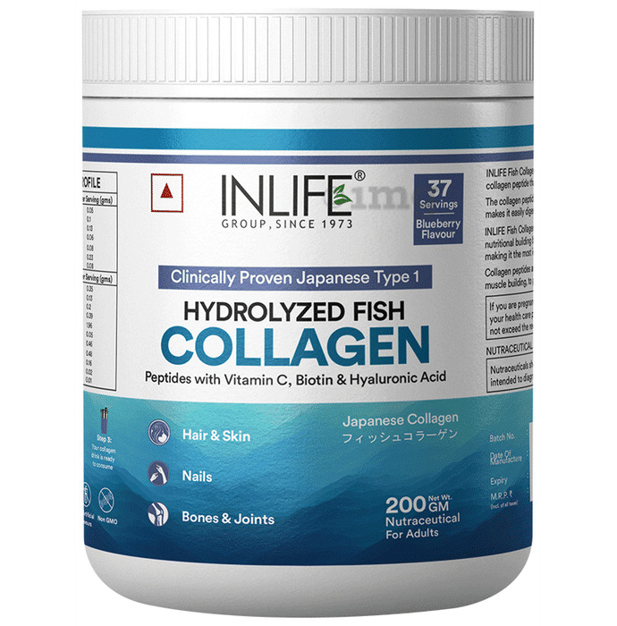 Inlife Japanese Marine Collagen Supplements| Fish Collagen Powder for Skin & Hair Blueberry