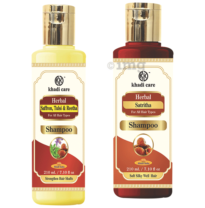 Khadi Care Combo Pack of Saffron, Tulsi & Reetha Shampoo & Satritha Shampoo (210ml Each)