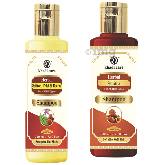 Khadi Care Combo Pack of Saffron, Tulsi & Reetha Shampoo & Satritha Shampoo (210ml Each)