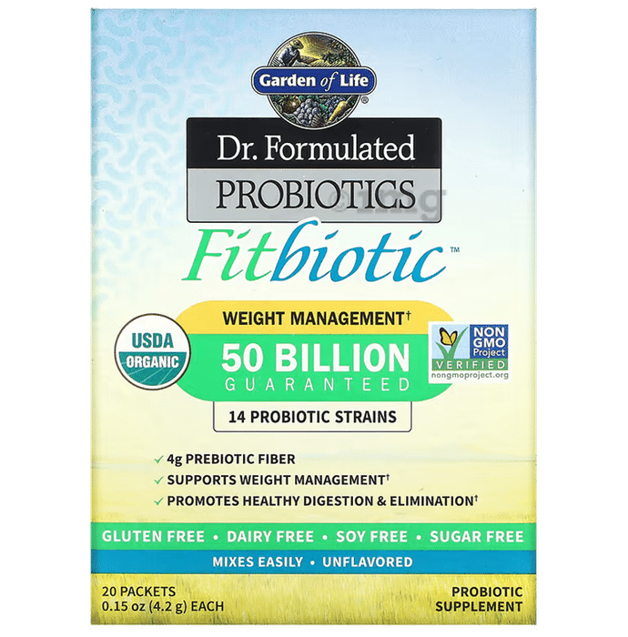 Garden of Life Dr. Formulated Probiotics Fitbiotic 14 Probiotic Strains Packets (4.2gm Each) Gluten and Sugar Free