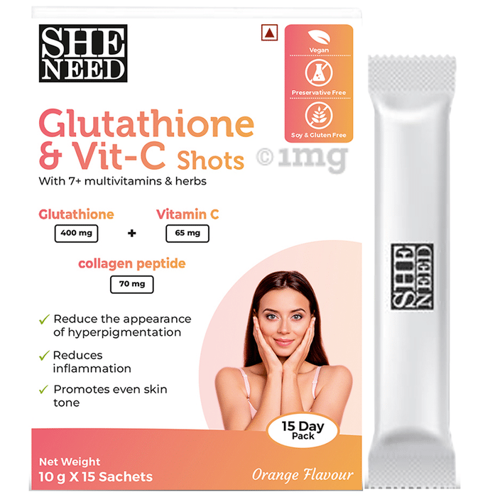SheNeed Glutathione & Vit C Shots (15 Each) Orange