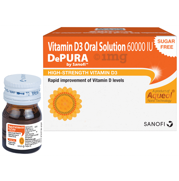 Depura 60000 IU Vitamin D3 Oral Solution, Helps Keep Bones Healthy, Aids in Boosting Immunity Sugar Free