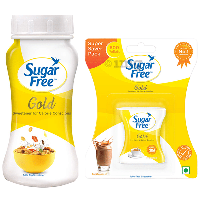 Sugar Free Gold Low Calorie Aspartame Sweetener Pellet (500) & Sugar Free Gold Low Calorie Aspartame Sweetener Powder (100gm)