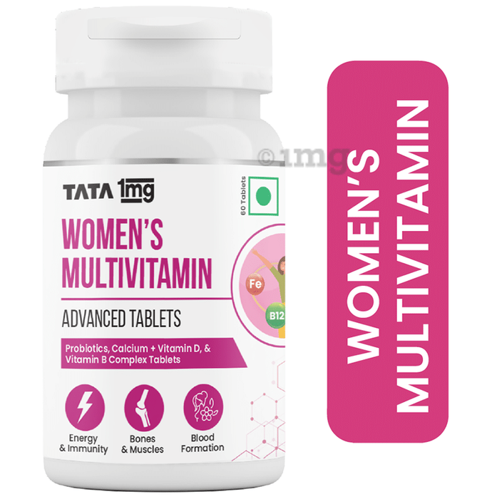 Tata 1mg Women's Multivitamin Veg Tablet with Zinc, Vitamin C, Calcium, Vitamin D and Iron, Support Immunity, Bones & Overall Health