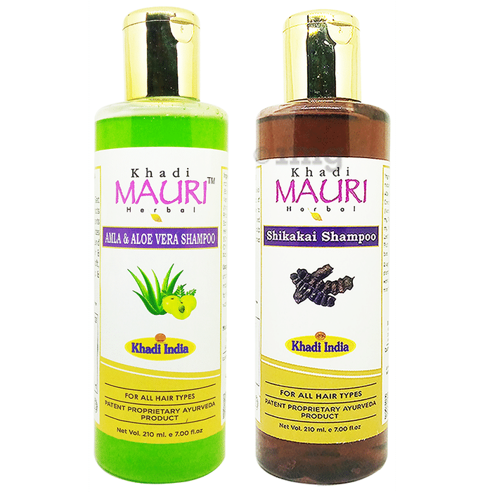 Khadi Mauri Herbal Combo Pack of Amla AloeVera & Shikakai Shampoo(210ml Each)