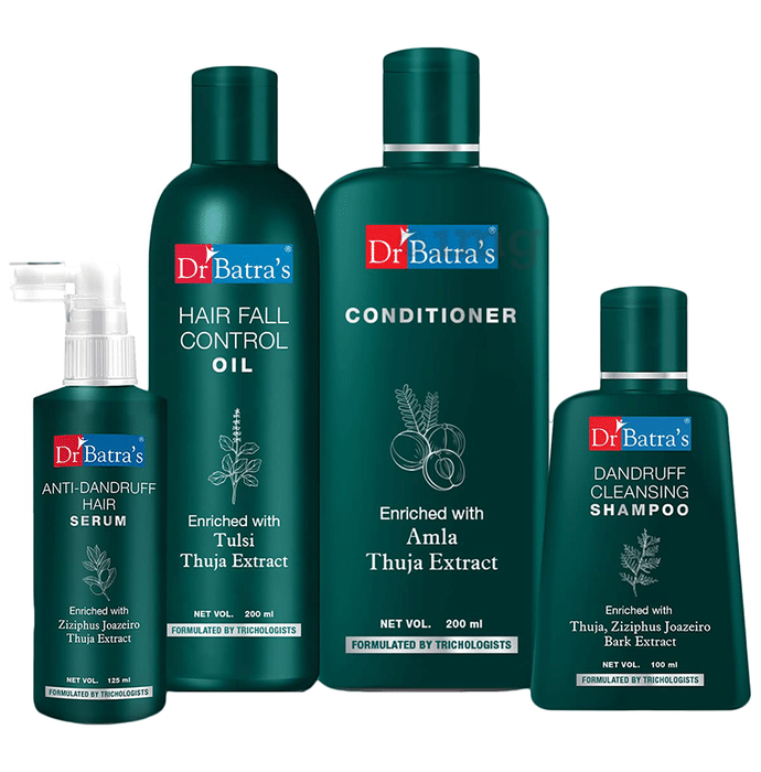 Dr Batra's Combo Pack of Anti-Dandruff Hair Serum 125ml, Dandruff Cleansing Shampoo 100ml, Conditioner 200ml and Hair Fall Control Oil 200ml