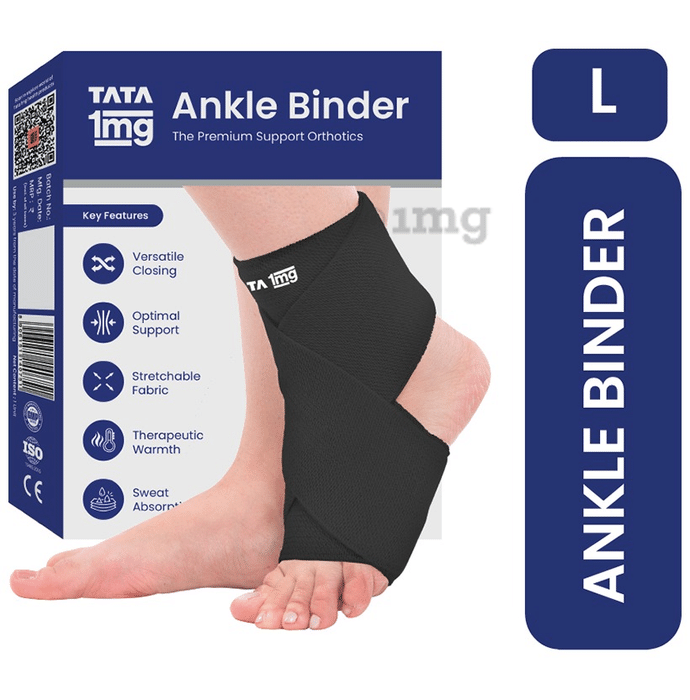 Tata 1mg Ankle Binder, Ankle Support for Pain Relief, Injuries and Inflammation, Ankle Protection Guard Post Cast Care and Post Operation Large