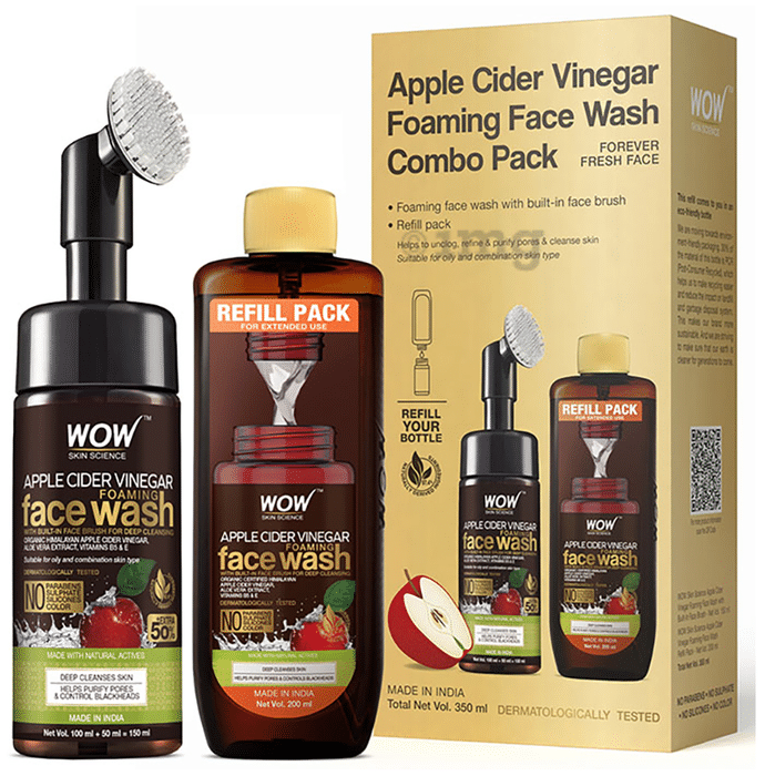 WOW Skin Science Combo Pack of Apple Cider Vinegar Foaming Face Wash 150ml with Refill Pack 200ml