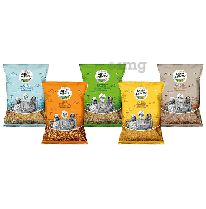 Adithi Millets Combo Pack of BrownTop Millet Rice , Barnyard Millet Rice , Foxtail Millet Rice , Little Millet Rice & Kodo Millets Rice (500gm Each)