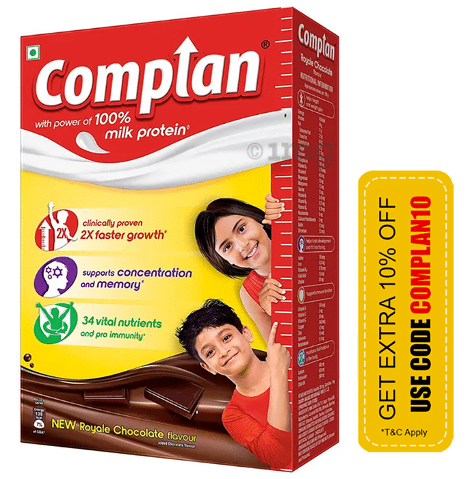 Complan Nutrition and Health Drink | 100% Milk Protein for Concentration, Memory & Growth | Flavour Royale Chocolate Refill
