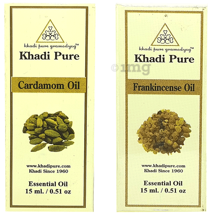 Khadi Pure Combo Pack of Cardamom Oil & Frankincense Oil (15ml Each)