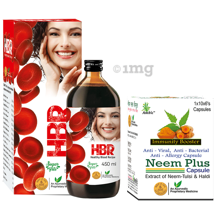 Ambic Combo Pack of HBR Syrup Sugar Free 450ml and Neem Plus Capsule 60