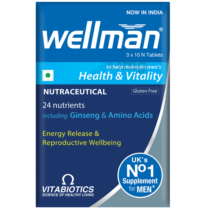 Wellman Gluten Free Health Supplement for Men with Vitamins & Minerals, Ginseng & Amino Acids | For Energy & Vitality | Nutrition Formula