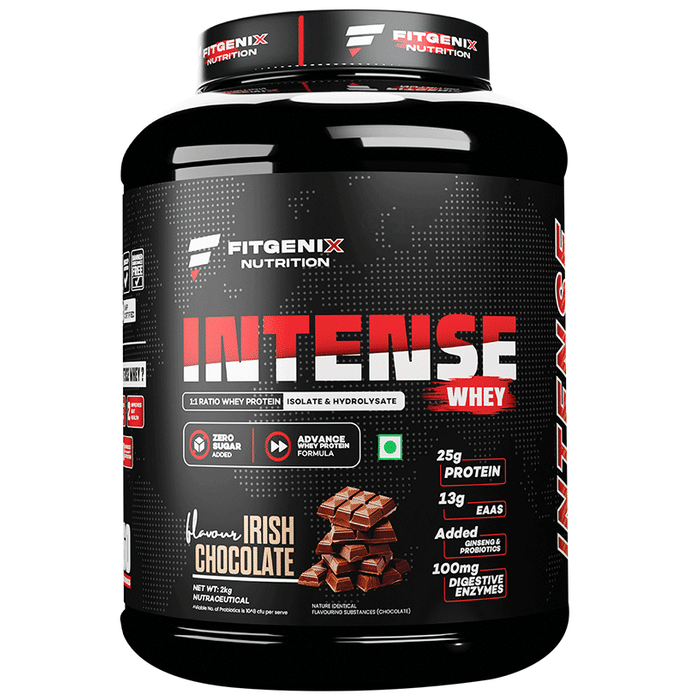 Fitgenix Nutrition  Intense Whey 1:1 Ratio Whey Protein Isolate & Hydrolysate  Powder Irish Chocolate