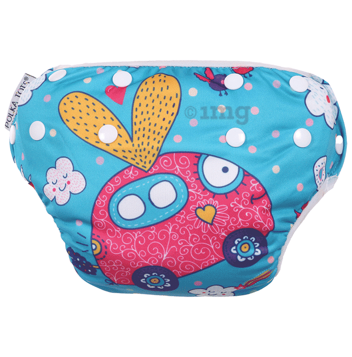 Polka Tots Medium Size Reusable Soft Swim Cloth Diaper for 12 to 24 Month Baby Car Design