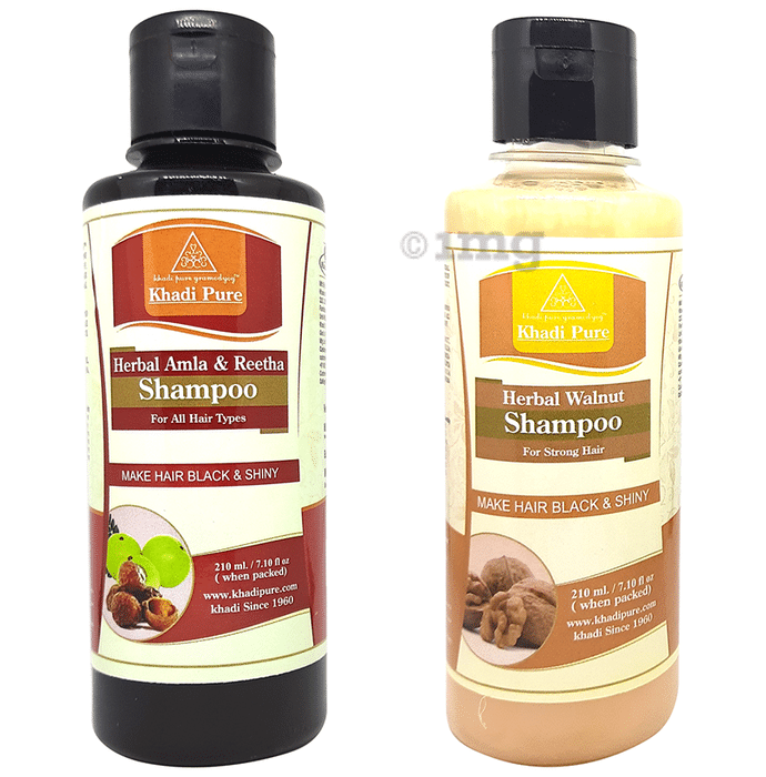 Khadi Pure Combo Pack of Herbal Amla & Reetha Shampoo & Herbal Walnut Shampoo (210ml Each)