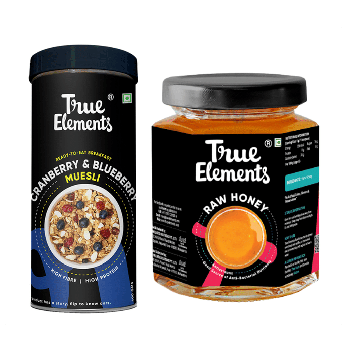 True Elements Combo Pack of Cranberry & Blueberry Muesli 400gm and Raw Honey 350gm  for Healthy Heart