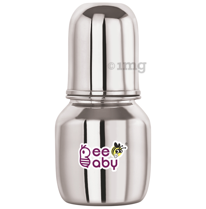BeeBaby 2 in 1 Ultimate Stainless Steel Infant Baby Feeding Bottle with Anti Colic Nipple & Silicone Sippy Spout 4 Months +