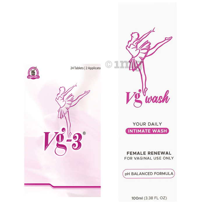 Vg-3 Combo Pack of Vg3  Vaginal Tablet (24) & Vg Wash (100ml)