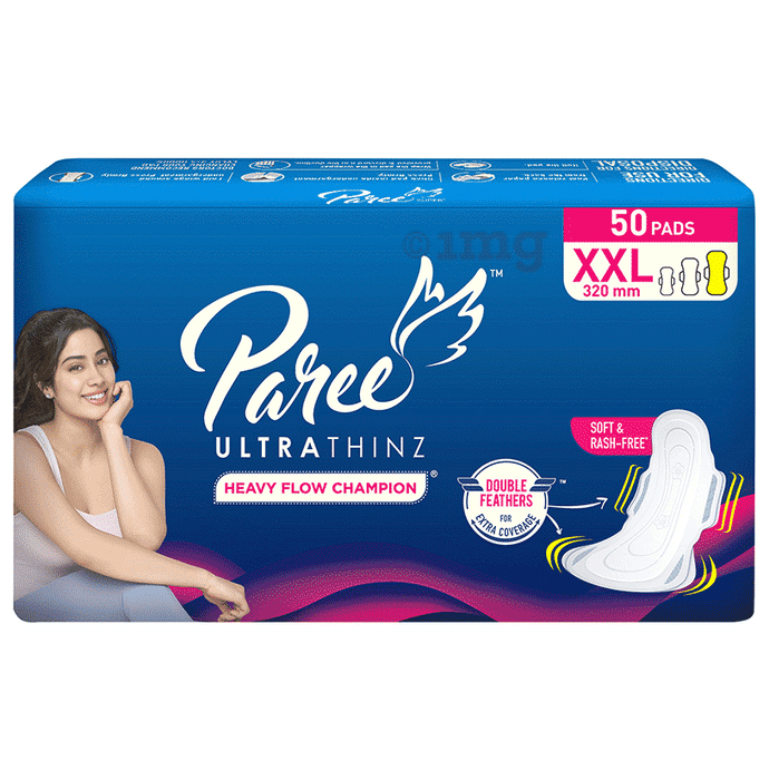 Paree Ultra Thinz Soft & Rash Free|Double Feathers|Heavy Flow Champion|With Disposable Covers Sanitary Pads XXL