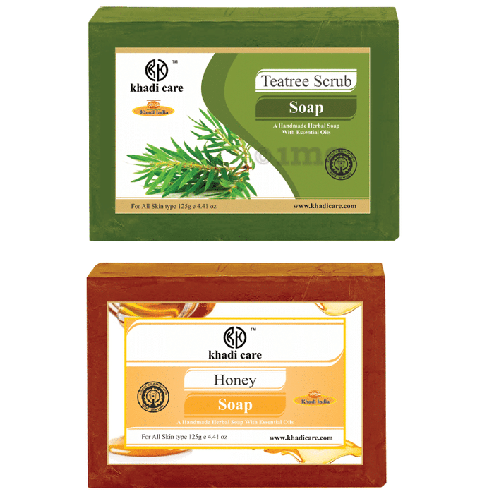 Khadi Care Combo Pack of Herbal Honey Soap & Teatree Scrub Soap (125gm Each)