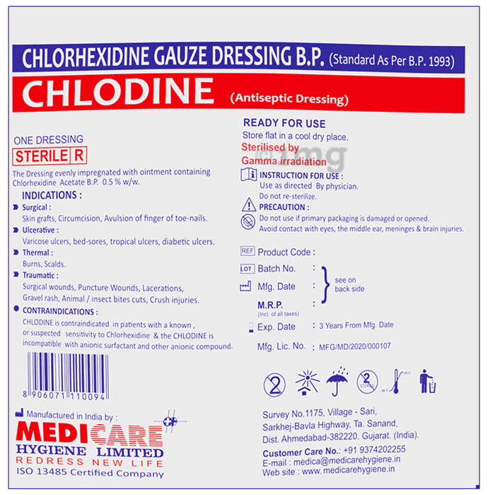 Medica Chlodine Chlorhexidine Gauze Dressing 10cm x 10cm