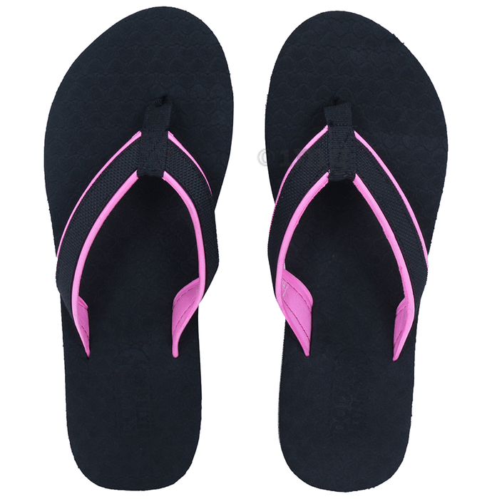 Doctor Extra Soft D 3 Women's Slippers with Bounce Back Technology Orthopaedic and Diabetic MCR Anti-skid Cushion Comfort Black Pink 9